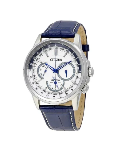 Citizen Calendrier BU2020-02A Eco Drive World Time 44mm White Dial Power Reserve indicator Leather Band 100m WR Men's Watch