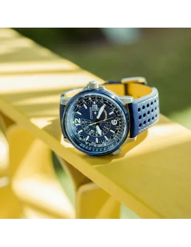 Reloj Aviador hombre Citizen Promaster Nighthawk Blue Angels BJ7007-02L dial azul 42mm correa de cuero 200m