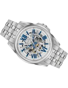 Reloj automático hombre Bulova Sutton 96A187 43mm azul / plata Skeleton 100m WR correa de acero 2