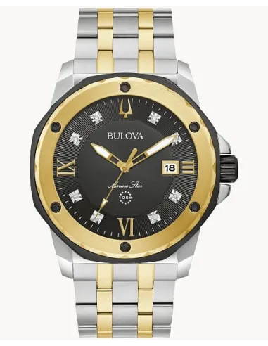 reloj hombre Bulova Marine Star 98D175 44mm dial negro 100m Water resist correa de acero