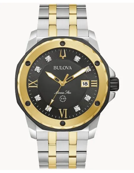 reloj hombre Bulova Marine Star 98D175 44mm dial negro 100m Water resist correa de acero
