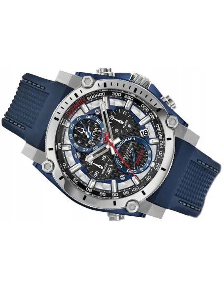reloj hombre Bulova Precisionist 98B315 44.5 dial negro 300M WR correa de silicona Corona a rosca Cronógrafo