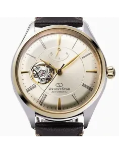 reloj automático hombre Orient Star RE-AT0201G Semi Skeleton dial champagne 40.4mm correa de cuero 50h Reserva de Marcha