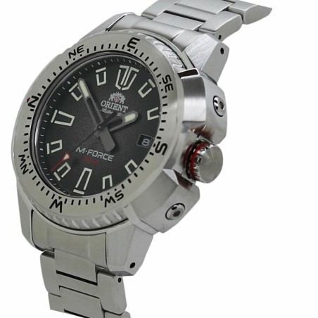 reloj de buceo automático hombre Orient M-Force RA-AC0N01B dial negro 45mm correa acero 200m water resist Cristal Zafiro