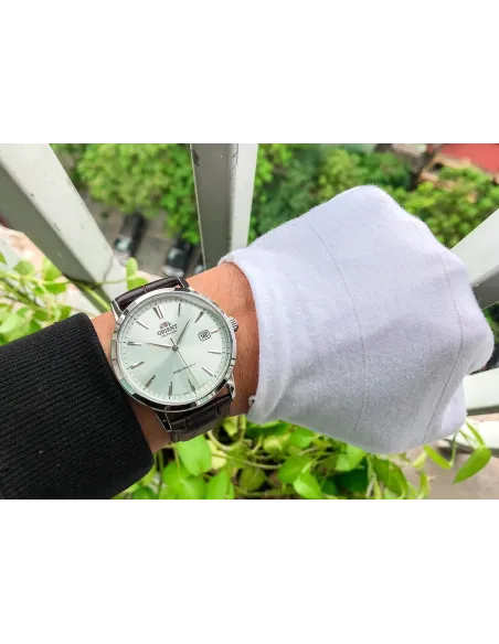 reloj automático hombre Orient Bambino Contemporary RA-AC0F07S dial plata 41.6mm (admite cuerda manual) correa de cuero