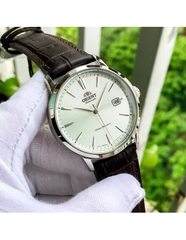 reloj automático hombre Orient Bambino Contemporary RA-AC0F07S dial plata 41.6mm (admite cuerda manual) correa de cuero