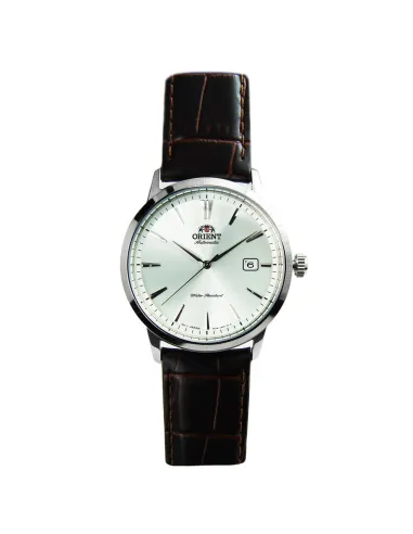 reloj automático hombre Orient Bambino Contemporary RA-AC0F07S dial plata 41.6mm (admite cuerda manual) correa de cuero