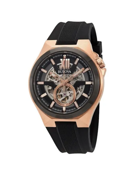 reloj automático hombre Bulova Maquina Skeleton 98A177 46mm Cristal de Zafiro Oro Rosa 100m