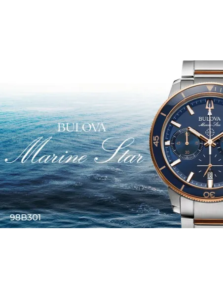 reloj deportivo hombre Bulova Marine Star 98B301 45mm dial azul 200m WR correa de acero