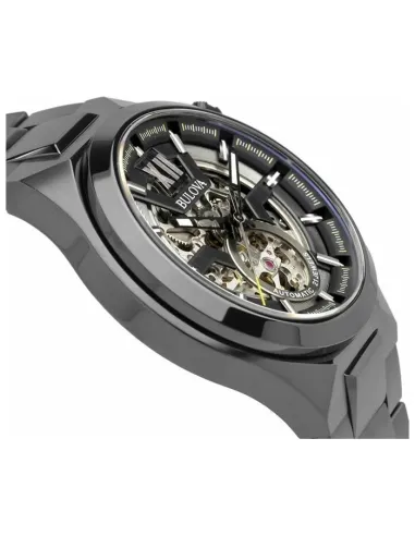 Reloj automático hombre Bulova Skeleton Gunmetal 98A179 46mm  Cristal de Zafiro correa de acero 100m WR
