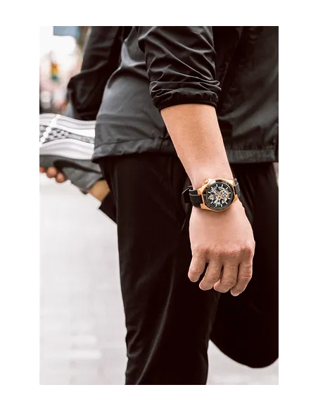 reloj automático hombre Bulova Maquina Skeleton 98A177 46mm Cristal de Zafiro Oro Rosa 100m