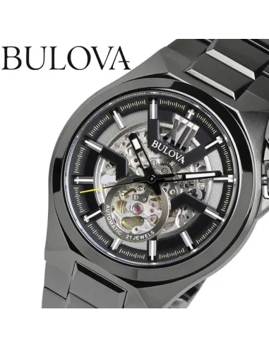 Reloj automático hombre Bulova Skeleton Gunmetal 98A179 46mm  Cristal de Zafiro correa de acero 100m WR