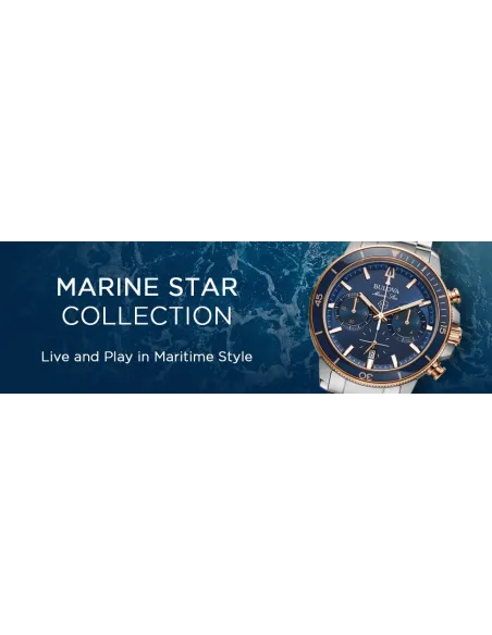 reloj deportivo hombre Bulova Marine Star 98B301 45mm dial azul 200m WR correa de acero