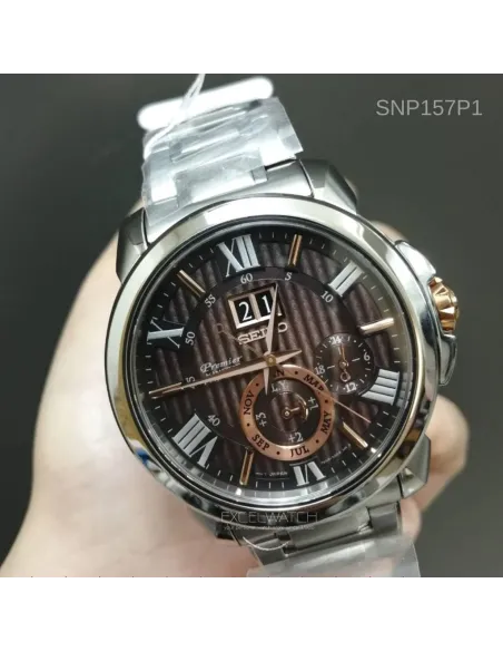 Seiko Premier Kinetic Perpetual SNP157P1 42.9mm sapphire crystal 100m WR stainless steel bracelet