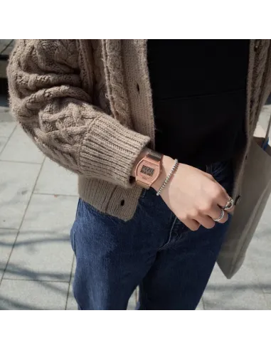 reloj mujer Casio B640WMR-5A Oro RosaRetro Vintage alarma Luz de fondo LED correa de acero milanesa