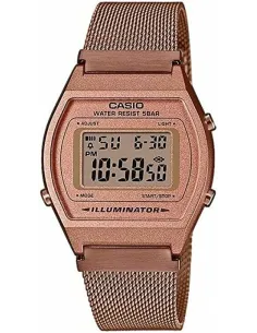 reloj mujer Casio B640WMR-5A Oro RosaRetro Vintage alarma Luz de fondo LED correa de acero milanesa