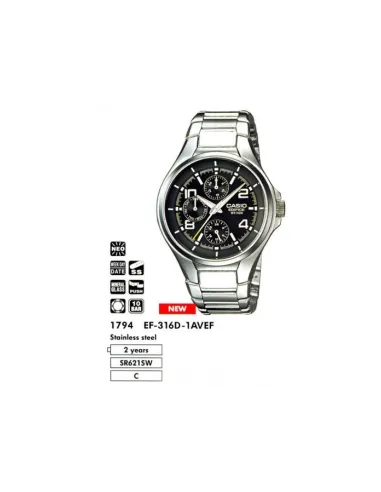 reloj hombre Casio EF-316D-1A  40.5mm 100m WR correa de acero