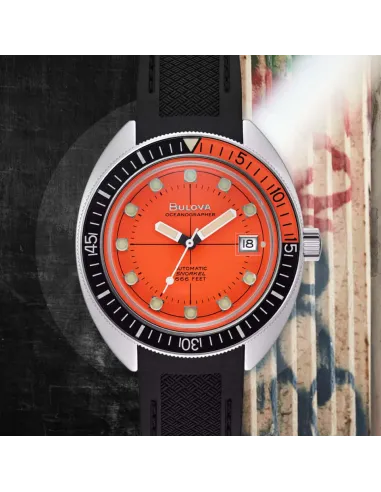 Reloj de buceo hombre automático Bulova Oceanographer 96B350  Devil Diver 41mm naranja correa de goma 200m WR