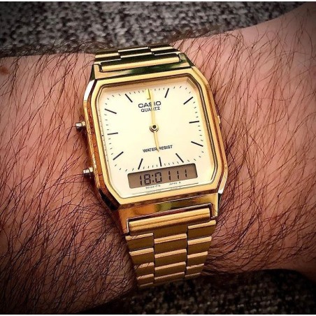 reloj Casio VINTAGE EDGY AQ-230GA-9B unisex dial analógico y digital Hora dual - alarma