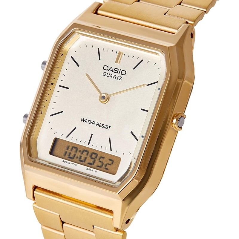 reloj Casio VINTAGE EDGY AQ-230GA-9B unisex dial analógico y digital Hora dual - alarma