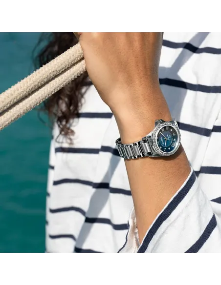 reloj mujer Bulova Marine Star 96R215 32mm dial azul Cristal de Zafiro 100m WR correa de acero