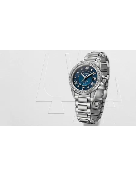 reloj mujer Bulova Marine Star 96R215 32mm dial azul Cristal de Zafiro 100m WR correa de acero