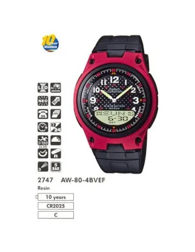 Reloj Casio aw-80-4b Analógico Digital Hombre luz led 50m water resist
