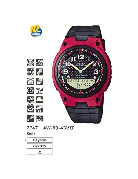 Reloj Casio aw-80-4b Analógico Digital Hombre luz led 50m water resist