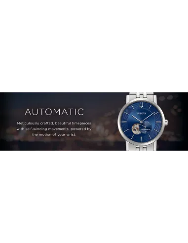 Reloj automático hombre Bulova Clipper 96A247 42mm dial azul correa de acero 30m WR