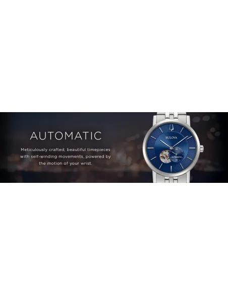 Reloj automático hombre Bulova Clipper 96A247 42mm dial azul correa de acero 30m WR