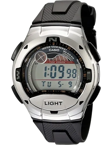reloj digital hombre Casio  W753-1A 100m WR 10 años batería Fases Lunares 5 alarmas