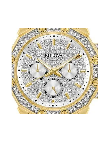 reloj hombre Bulova Crystal Octava Pave Dial 98C126 41.7mm Cuarzo correa de acero 30m WR