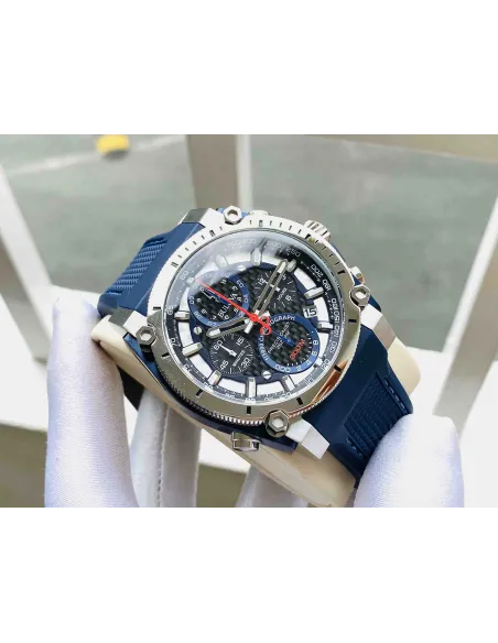 reloj hombre Bulova Precisionist 98B315 44.5 dial negro 300M WR correa de silicona Corona a rosca Cronógrafo