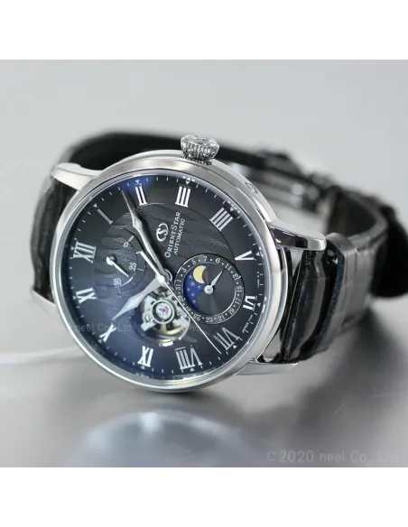 Reloj automático hombre Orient Star Sun Moon RK-AY0104N JDM 41mm 50m WR cristal de zafiro correa piel cocodrilo