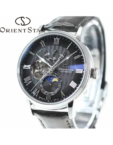Reloj automático hombre Orient Star Sun Moon RK-AY0104N JDM 41mm 50m WR cristal de zafiro correa piel cocodrilo