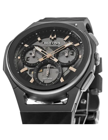 reloj hombre Bulova Curv 98A162 44mm cristal de zafiro 262kHz Cuarzo de Alto Rendimiento 30m WR Caja de Titanio y acero