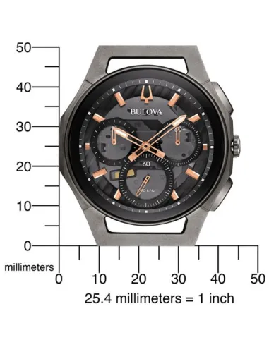 reloj hombre Bulova Curv 98A162 44mm cristal de zafiro 262kHz Cuarzo de Alto Rendimiento 30m WR Caja de Titanio y acero
