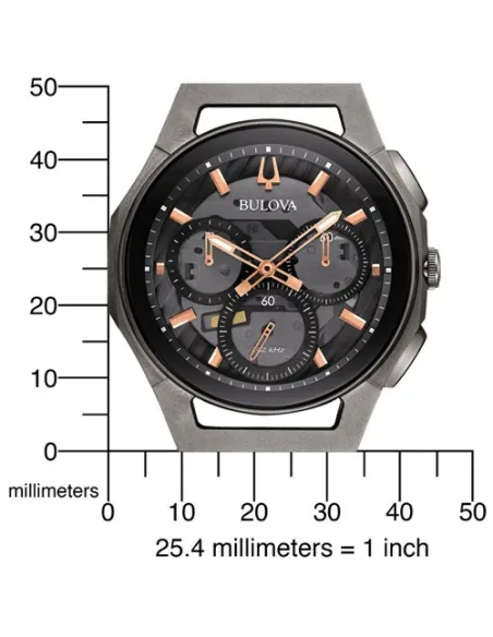 reloj hombre Bulova Curv 98A162 44mm cristal de zafiro 262kHz Cuarzo de Alto Rendimiento 30m WR Caja de Titanio y acero
