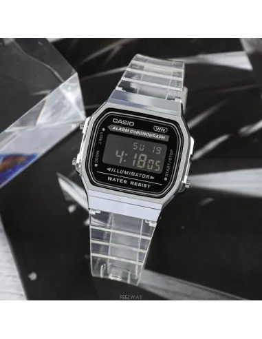 reloj unisex retro vintage digital Casio A168XES-1B Transparente  alarma luz led