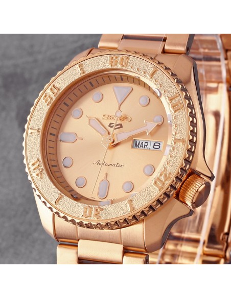 reloj automático deportivo hombre Seiko 5 Sports SRPE72K1 Superman Rose Gold 42.5mm 100m