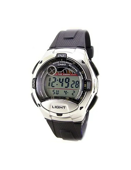 reloj digital hombre Casio  W753-1A 100m WR 10 años batería Fases Lunares 5 alarmas