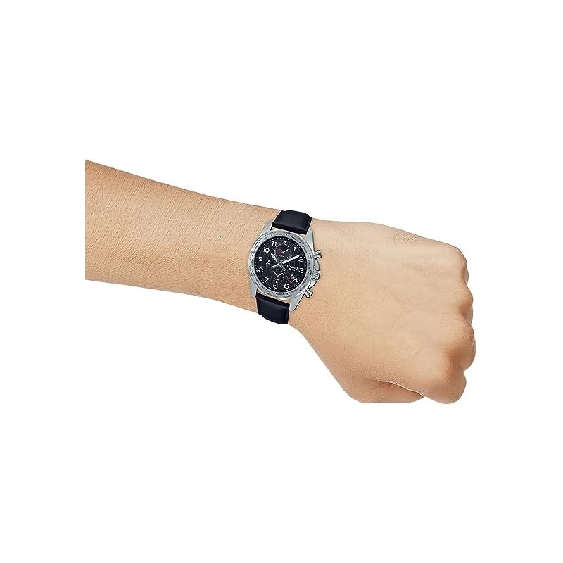 Casio MTP-W500L-1AV 43.9mm Hora Mundial 50m WR correa de cuero Indicador de batería Alarma
