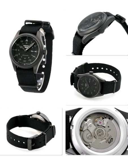 Seiko 5 Sports SBSA167 Stealth Black  MADE IN JAPAN JDM 39,4mm 100M WR ENGLISH-KANJI correa de tela JDM (
