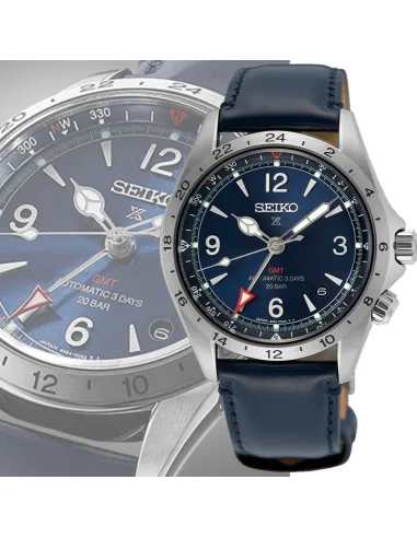 Seiko Prospex Alpinist GMT SPB377J1 39.5mm 200m WR cristal de zafiro curvado correa de cuero Lumibrite
