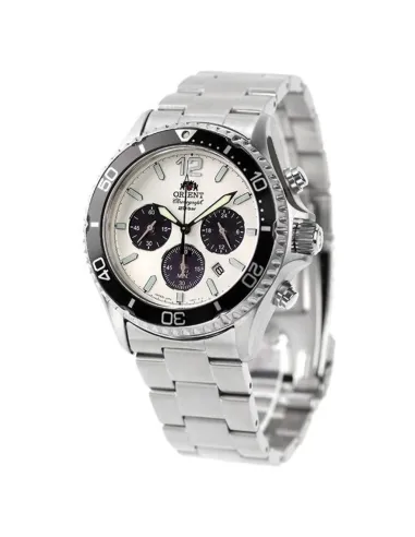 reloj de buceo SOLAR hombre Orient Kamasu Panda Solar RA-TX0203S Chronograph 42.8mm 200m WR correa de acero cristal de zafiro
