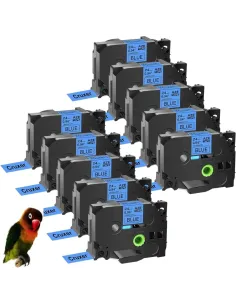 10 cintas Compatibles Brother TZe551 / TZ551 Cinta Laminada de Etiquetas - Texto negro sobre fondo azul - Ancho 24mm x 8 metros