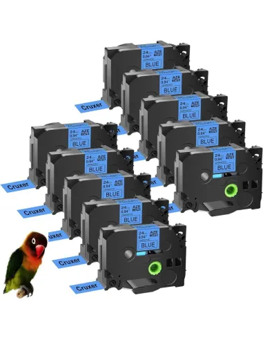 10 cintas Compatibles Brother TZe551 / TZ551 Cinta Laminada de Etiquetas - Texto negro sobre fondo azul - Ancho 24mm x 8 metros