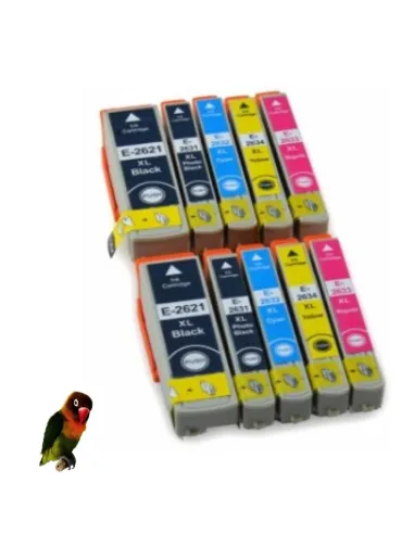 pack 10 tintas compatibles Epson T2621-T2631-T2632-T2633-T2634 compatibles con Epson T2621 T2631 T2632 T2633 T2634 26XL | para E