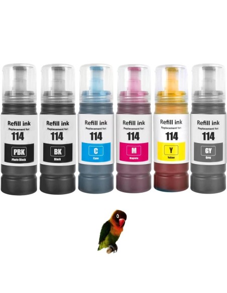 PACK 5 tintas Compatibles Epson 114 Botellas de Tinta para EcoTank ET-8500, ET-8550