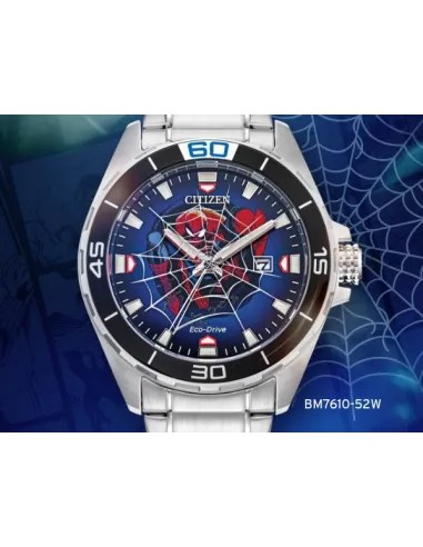 reloj hombre Citizen Eco-Drive Spiderman Marvel BM7610-52W 44mm 100m WR correa de acero movimiento